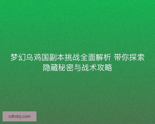 梦幻乌鸡国副本挑战全面解析 带你探索隐藏秘密与战术攻略