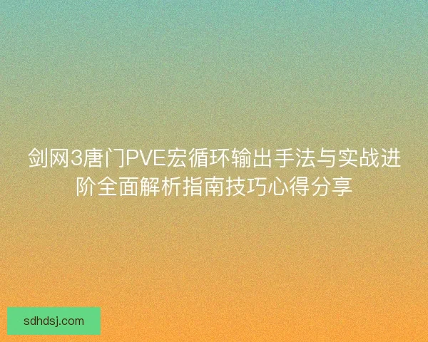 剑网3唐门PVE宏循环输出手法与实战进阶全面解析指南技巧心得分享